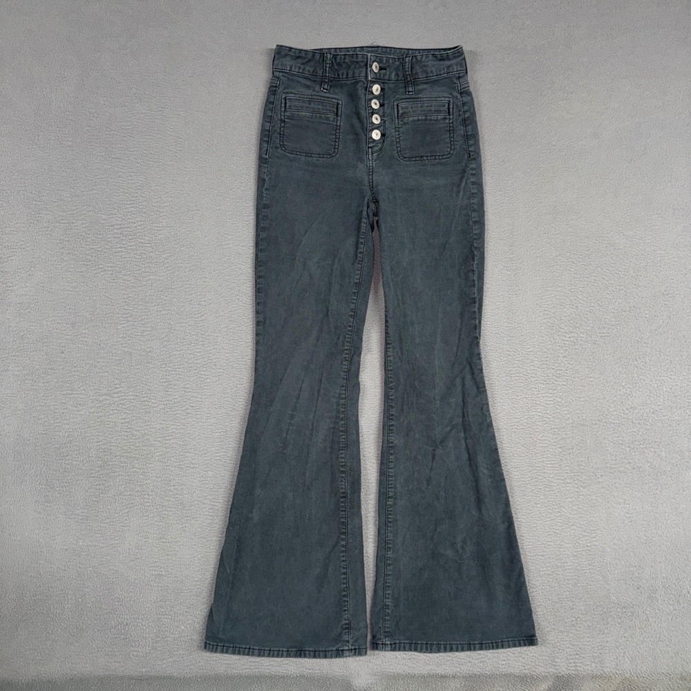 American Eagle Pants Womens 0 Gray Super Hi-Rise Flare Button Fly Corduroy